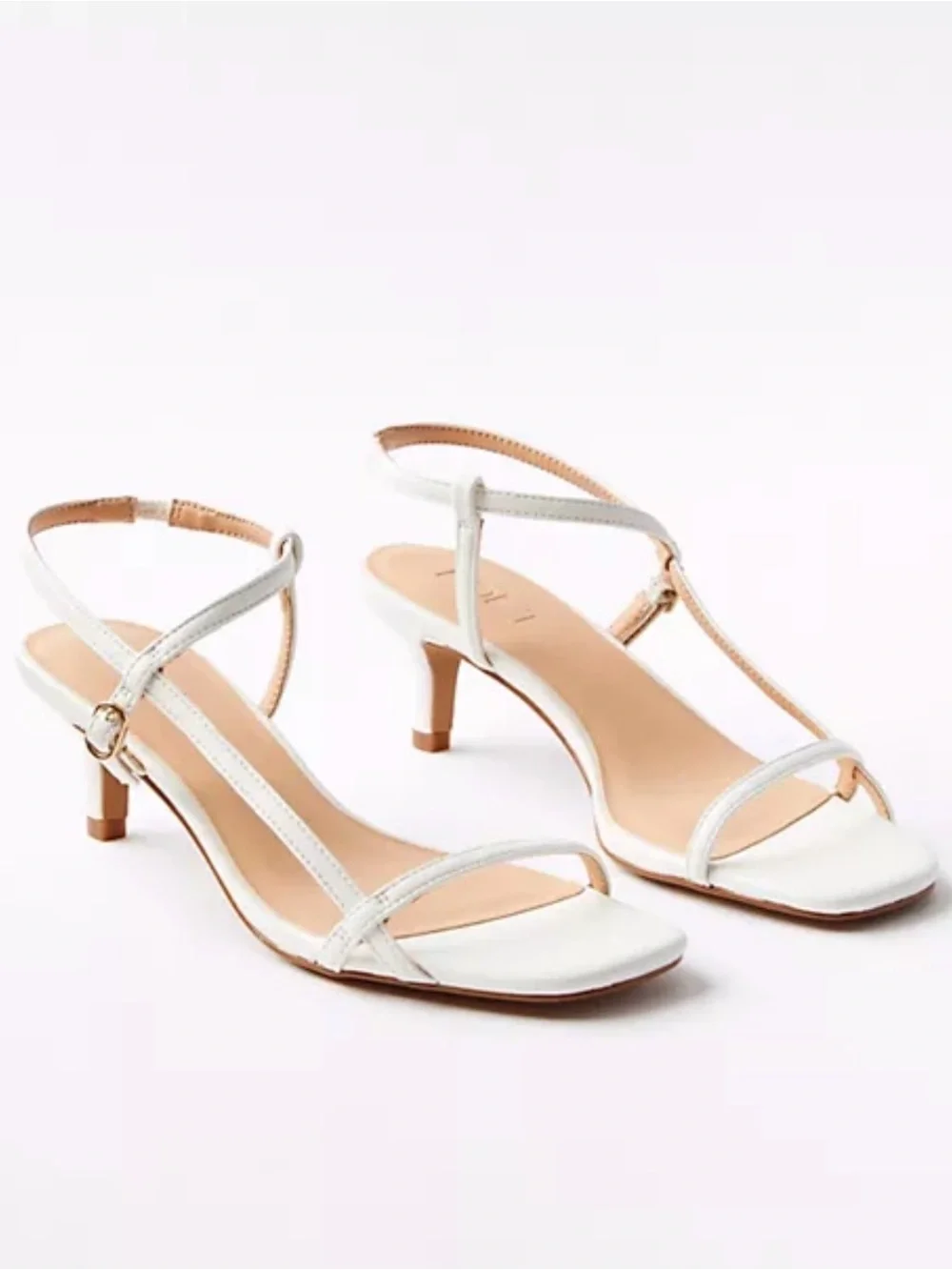 LOFT White Strappy T‑Bar Kitten Heel Sandals - Picture 1 of 6